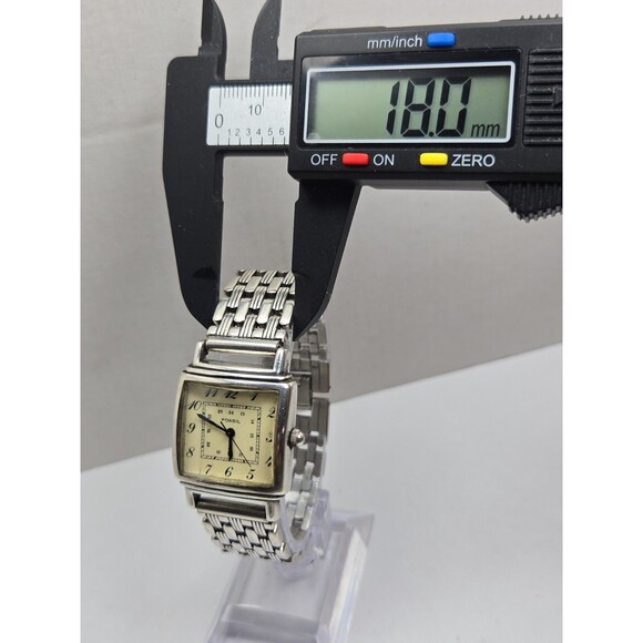 Vintage Fossil Art Deco Tank 26mm Watch Silver Tone Square 1990s New Battery main image 8